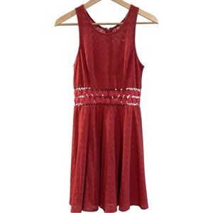 Free People Dark Pink Babydoll Dress Size 2 | Boho Floral Waist Detail